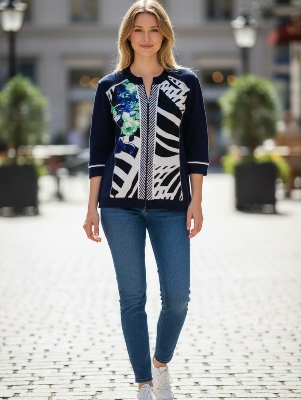 🌷Woman's zip up printed short sleeve sweater